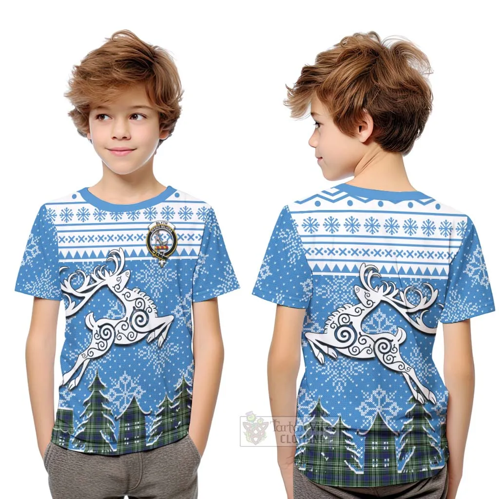 Blyth Clan Christmas Kid T-Shirt Celtic Reindeer Style