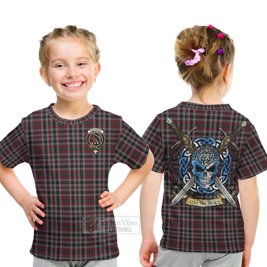 Borthwick Tartan Kid T-Shirt with Family Crest Celtic Skull Style