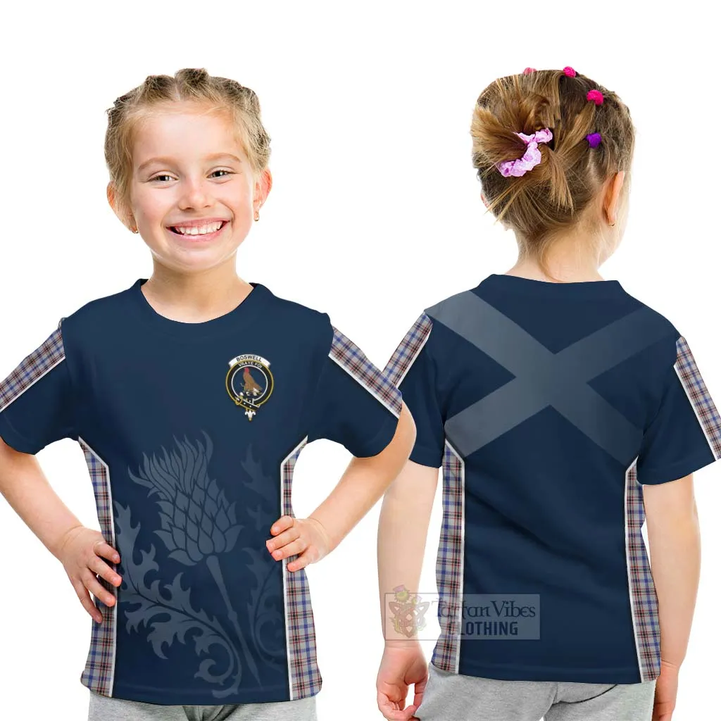 Boswell Tartan Kid T-Shirt with Family Crest and Scottish Thistle Vibes Sport Style