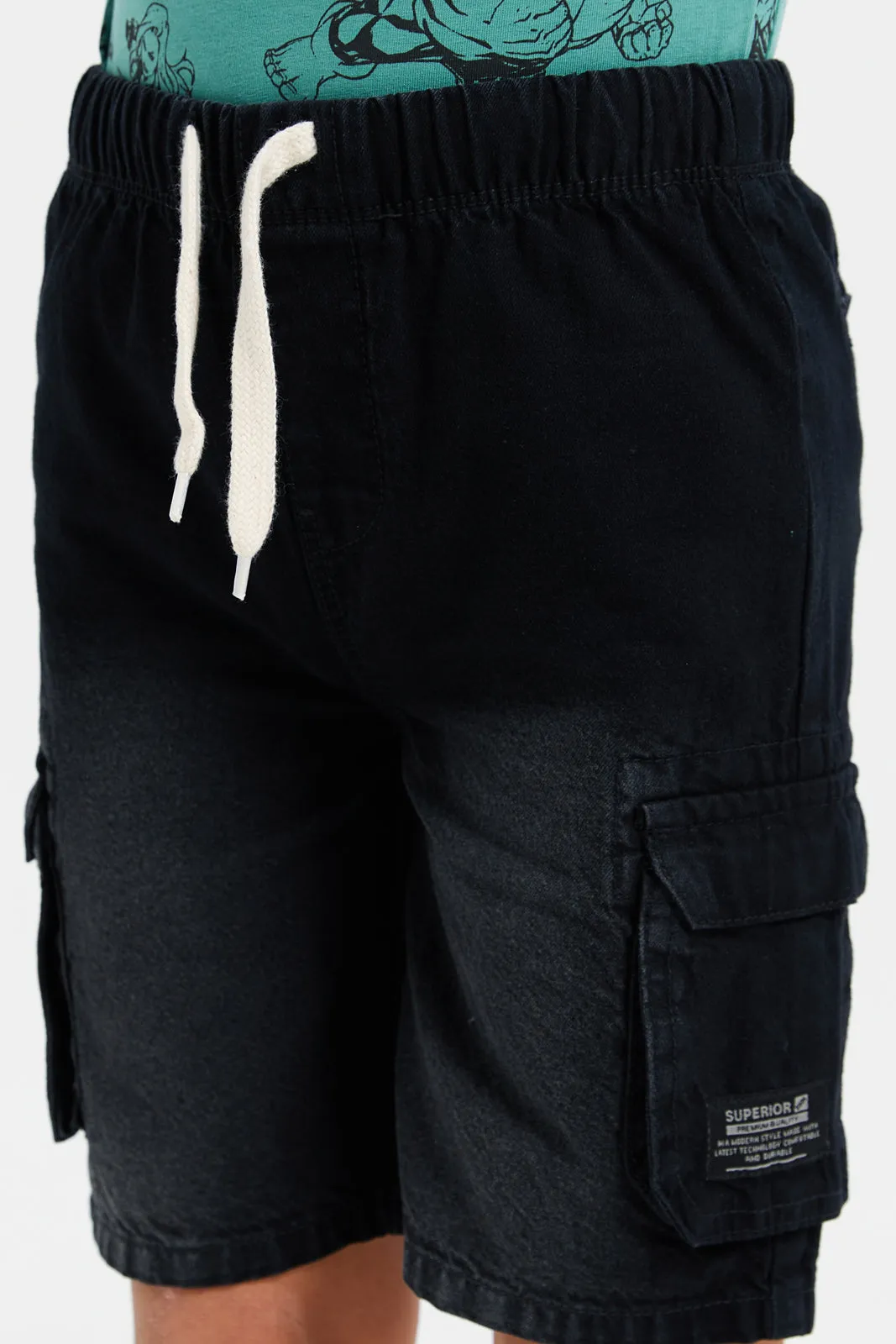 Boys Black Cargo Pocket Pull On Shorts