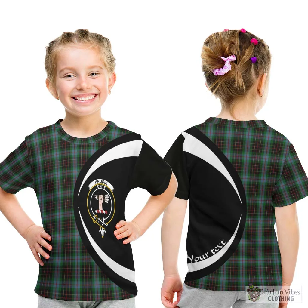 Brodie Hunting Tartan Kid T-Shirt with Family Crest Circle Style