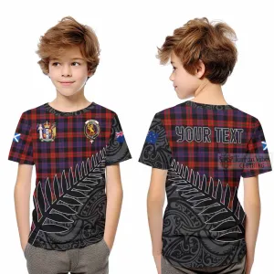 Brown (Broun) Crest Tartan Kid T-Shirt with New Zealand Silver Fern Half Style