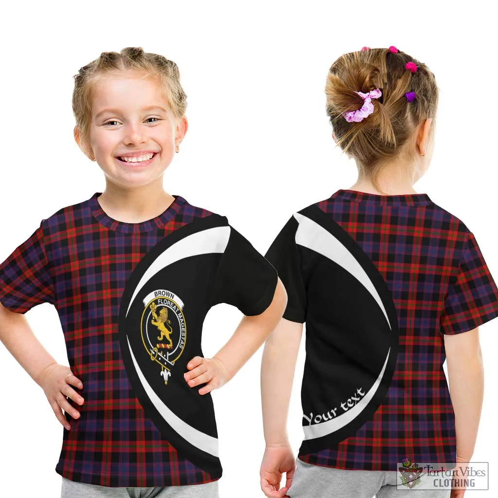 Brown (Broun) Tartan Kid T-Shirt with Family Crest Circle Style