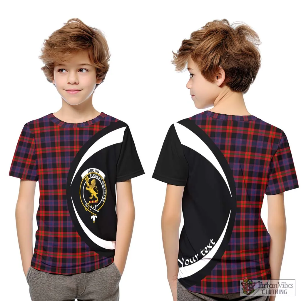 Brown (Broun) Tartan Kid T-Shirt with Family Crest Circle Style