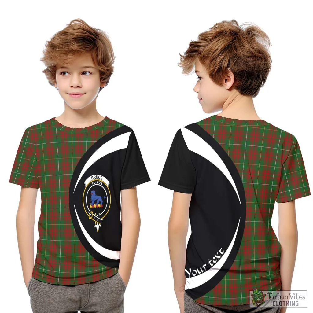 Bruce Hunting Tartan Kid T-Shirt with Family Crest Circle Style