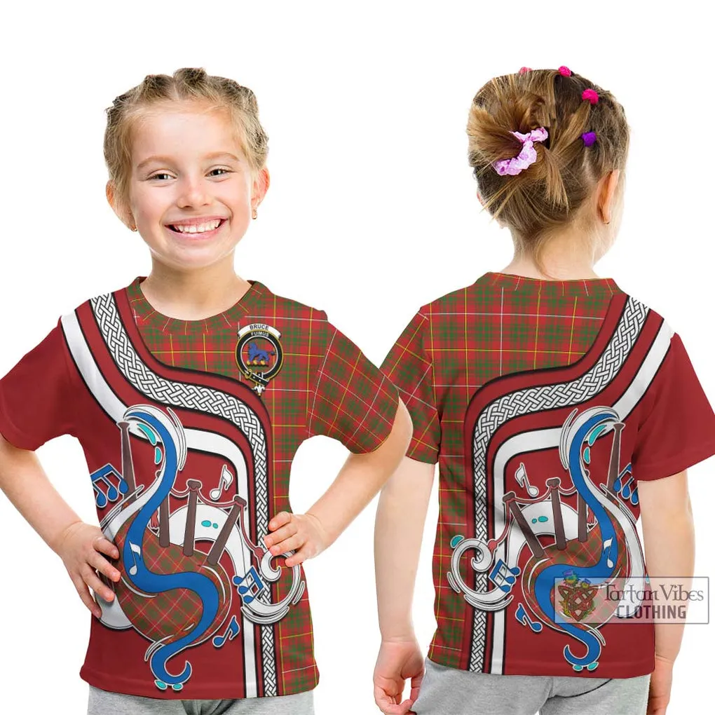 Bruce Modern Tartan Kid T-Shirt with Epic Bagpipe Style