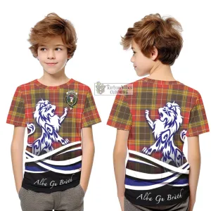 Buchanan Old Set Weathered Tartan Kid T-Shirt with Alba Gu Brath Regal Lion Emblem