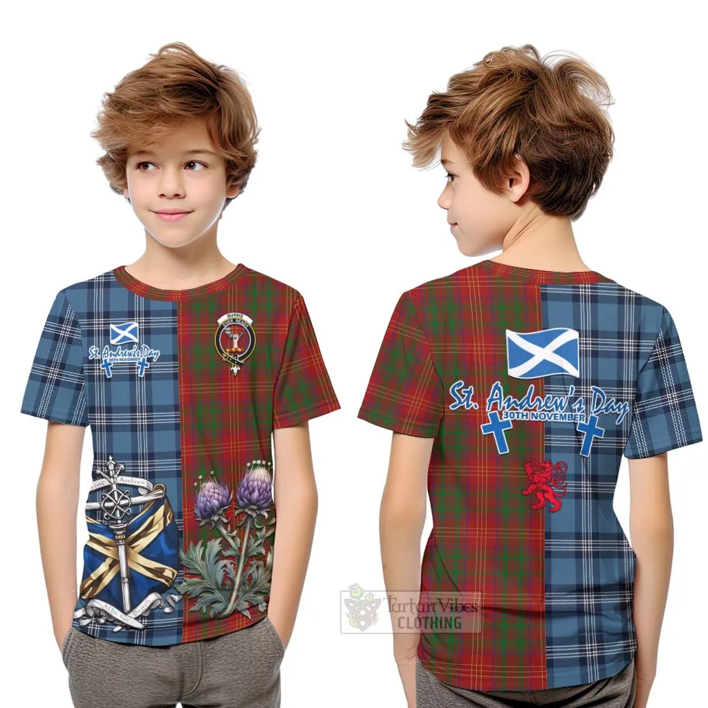 Burns Tartan Kid T-Shirt Happy St. Andrew's Day Half Tartan Style