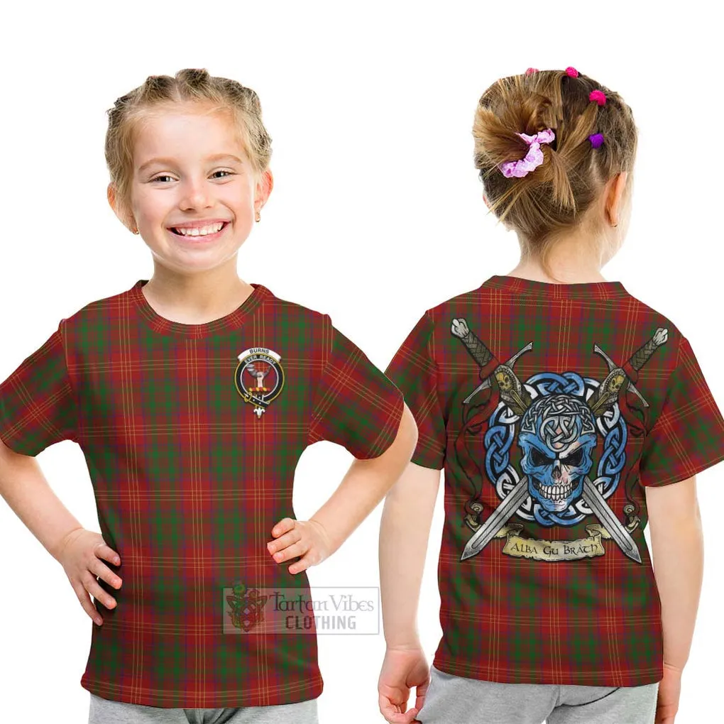 Burns Tartan Kid T-Shirt with Family Crest Celtic Skull Style