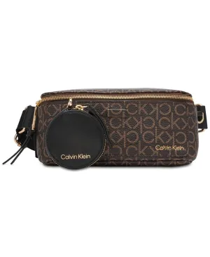 Calvin Klein Millie Signature Convertible Fanny Pack with Zipper Coin Pocket color Brown Khaki/Black