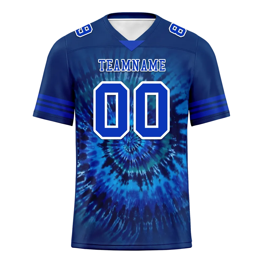 Custom Blue Tie Dye Blue Personalized Authentic Football Jersey FBJ02-bc0fa7b