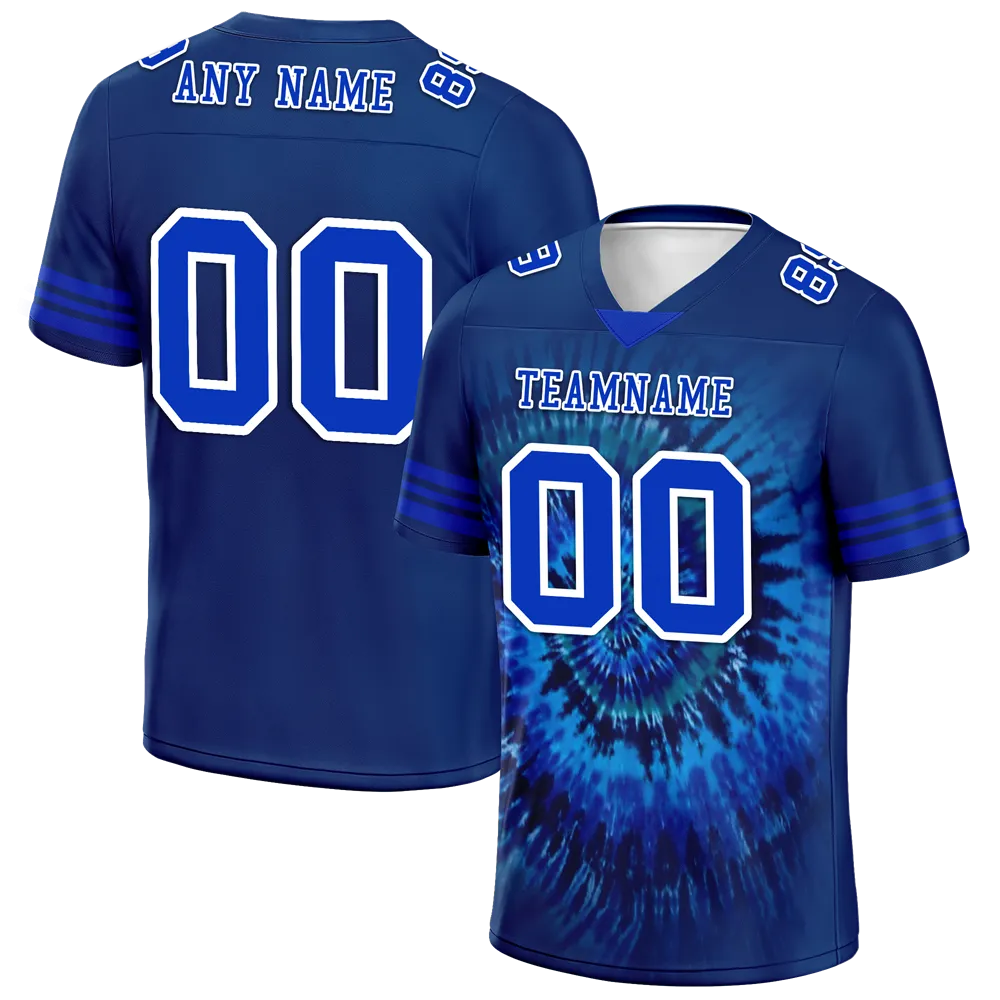 Custom Blue Tie Dye Blue Personalized Authentic Football Jersey FBJ02-bc0fa7b