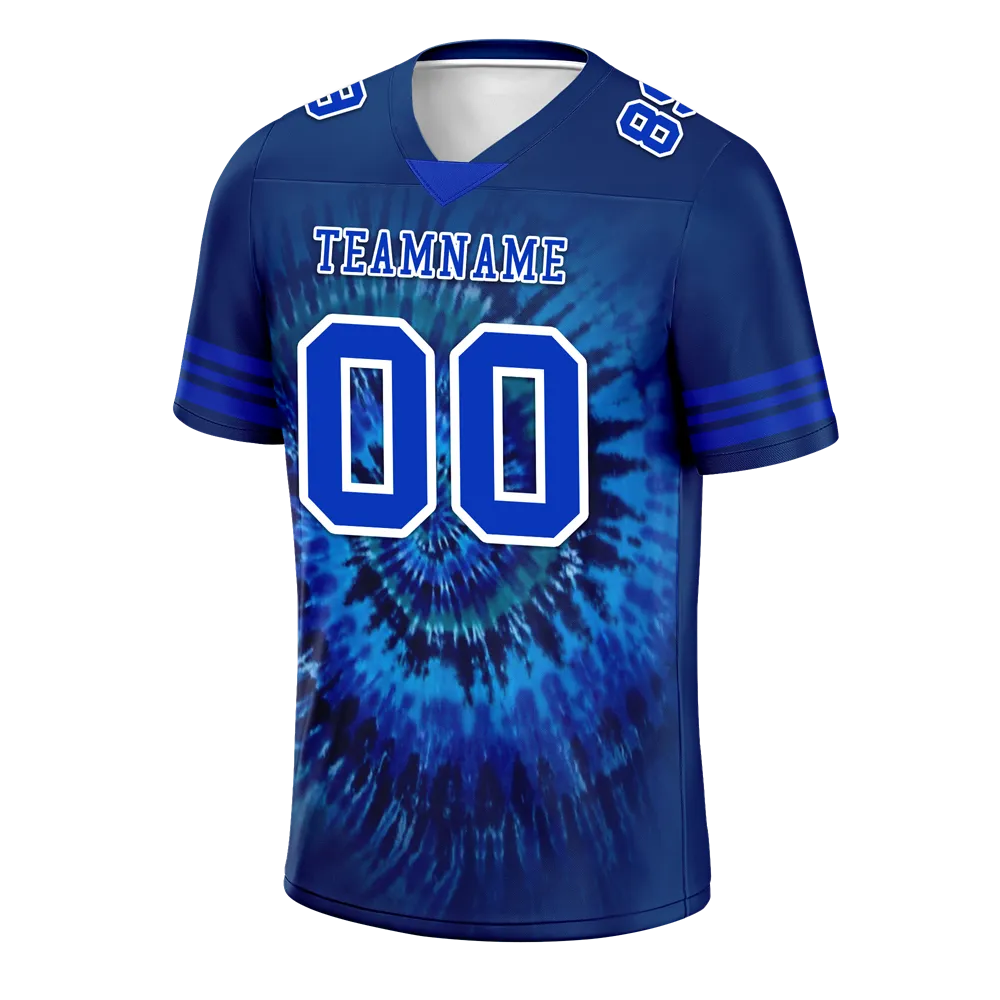 Custom Blue Tie Dye Blue Personalized Authentic Football Jersey FBJ02-bc0fa7b