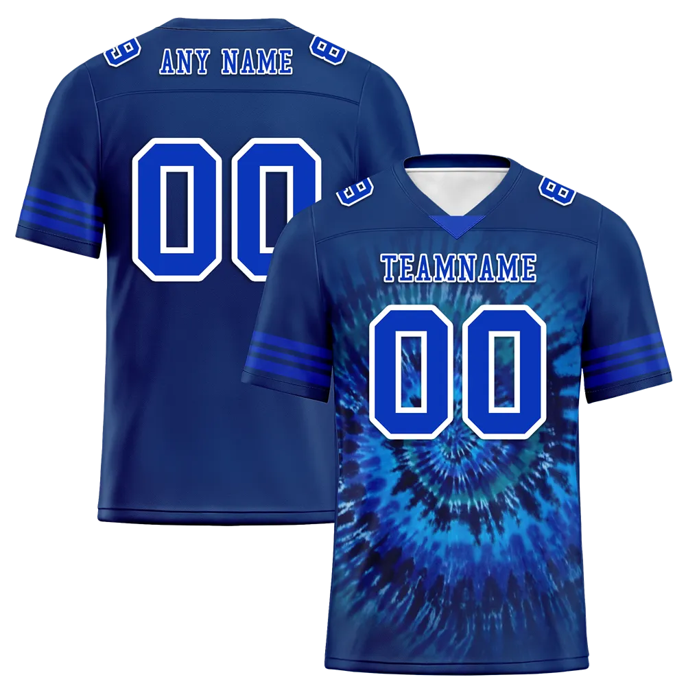 Custom Blue Tie Dye Blue Personalized Authentic Football Jersey FBJ02-bc0fa7b