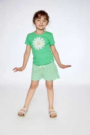 DPD Green Flower Tee & Crinkle Striped Shorts Set