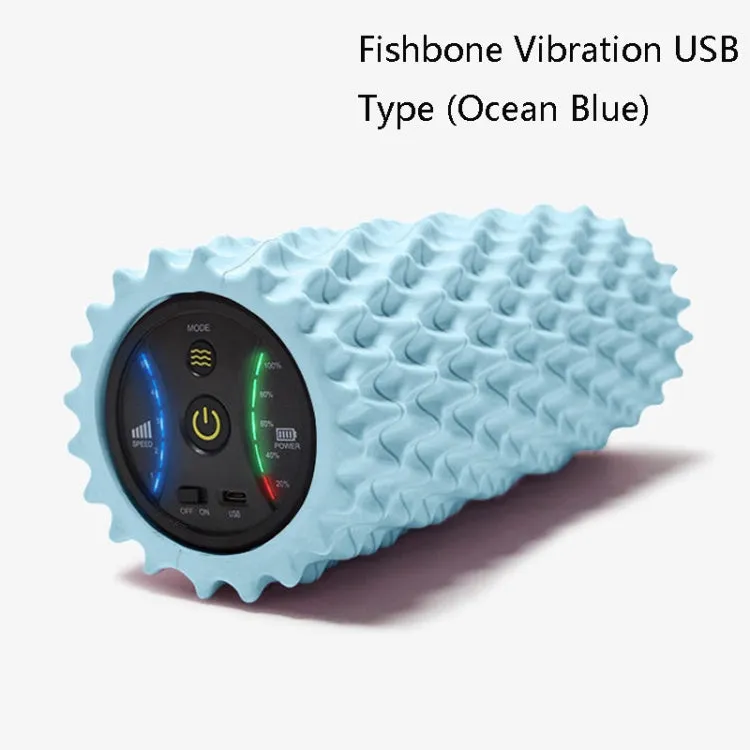 EVA Electrical Muscle Relaxer Yoga Massage Vibration Foam Roller, Fishbone Vibration USB (Ocean Blue)