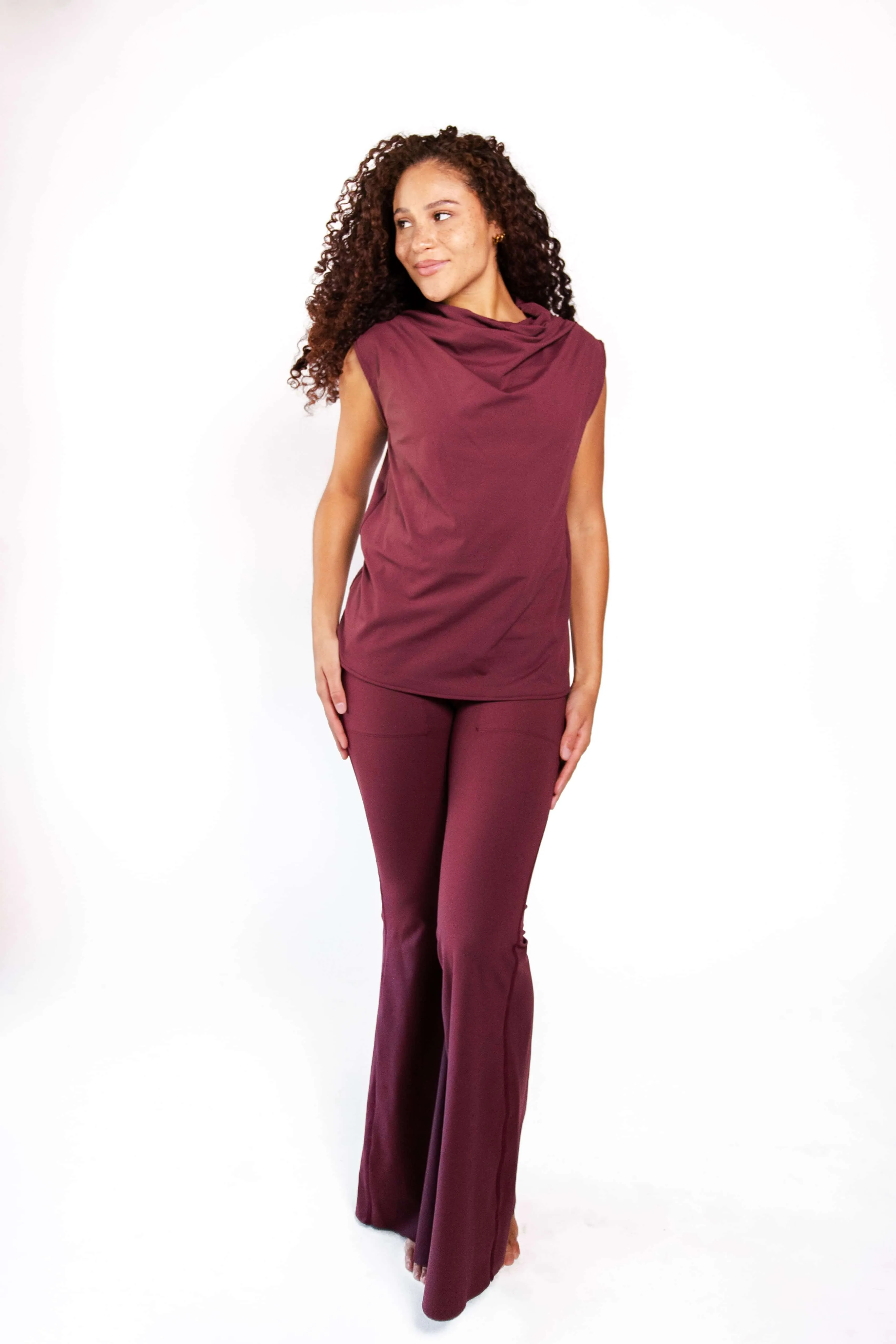 Goddess Cowl Tank in Maroon by Yoga Democracy