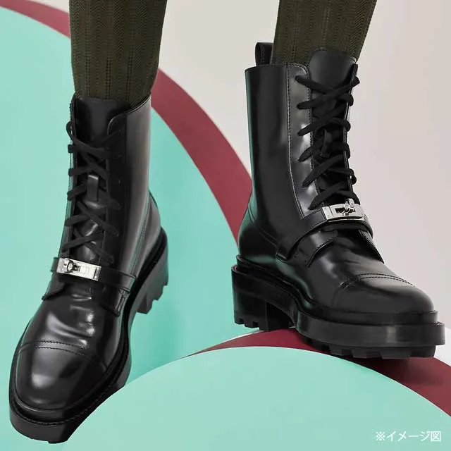 HERMES boots Short Boots Funk #35 1/2 Noir (Black) vauglace/Notchd rubber sole #35 1/2 Silver HW[BRAND NEW][Authentic]