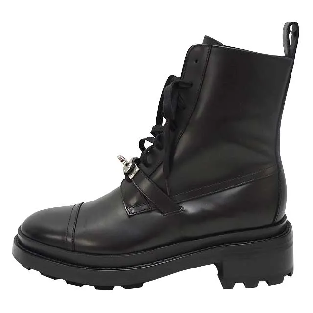 HERMES boots Short Boots Funk #35 1/2 Noir (Black) vauglace/Notchd rubber sole #35 1/2 Silver HW[BRAND NEW][Authentic]