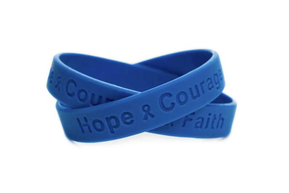 Hope Courage Faith  Blue Rubber Bracelet Wristband  -  Adult 8"