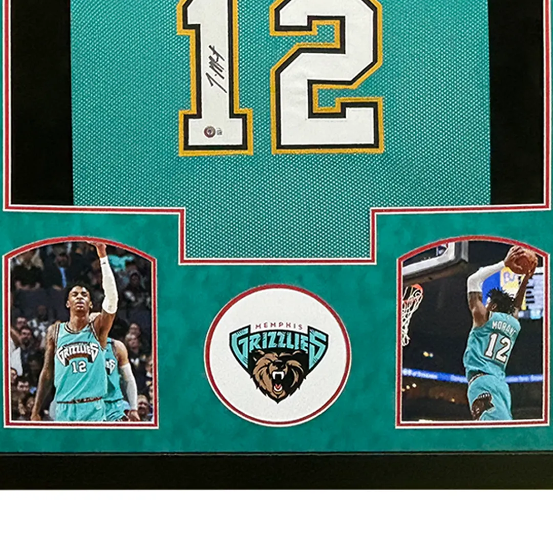 JA Morant Signed Memphis Teal Custom Suede Matte Framed Jersey