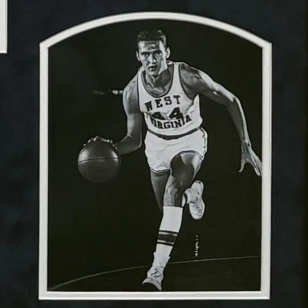 Jerry West Signed White Custom Suede Matte Framed Basketball Jersey