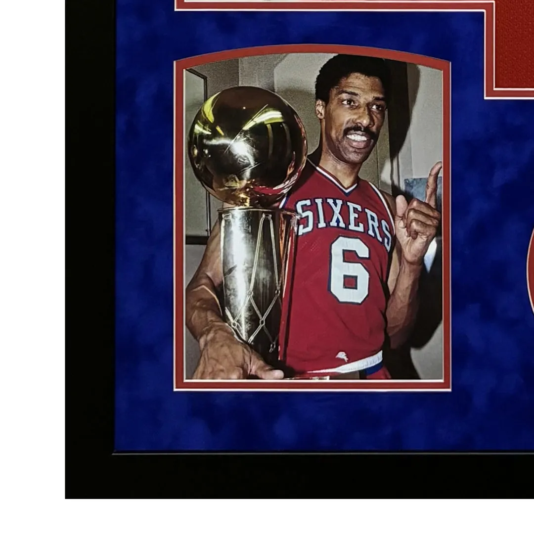 Julius "Dr J" Erving Signed Philadelphia Red Custom Suede Matte Framed Basketball Jersey