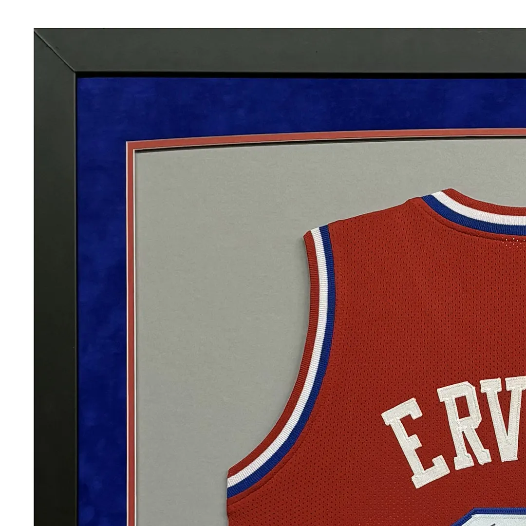 Julius "Dr J" Erving Signed Philadelphia Red Custom Suede Matte Framed Basketball Jersey