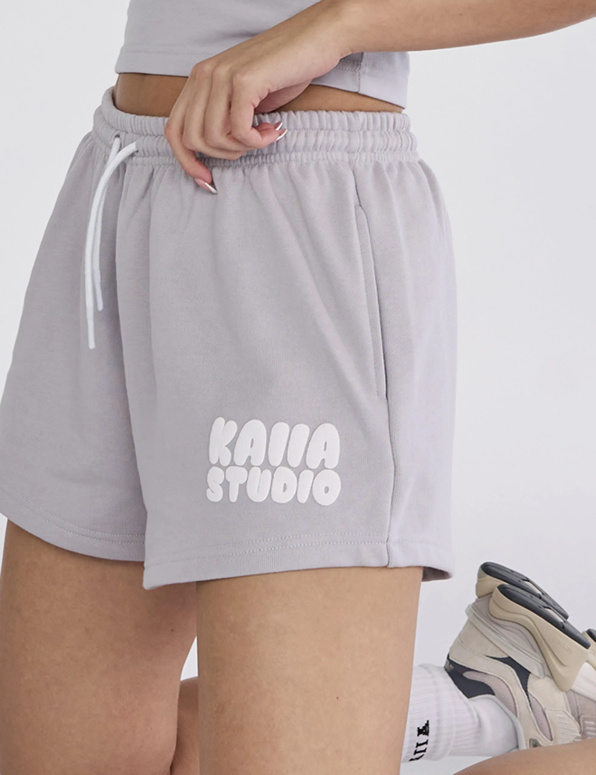 Kaiia Studio Bubble Logo Sweat Shorts Light Grey