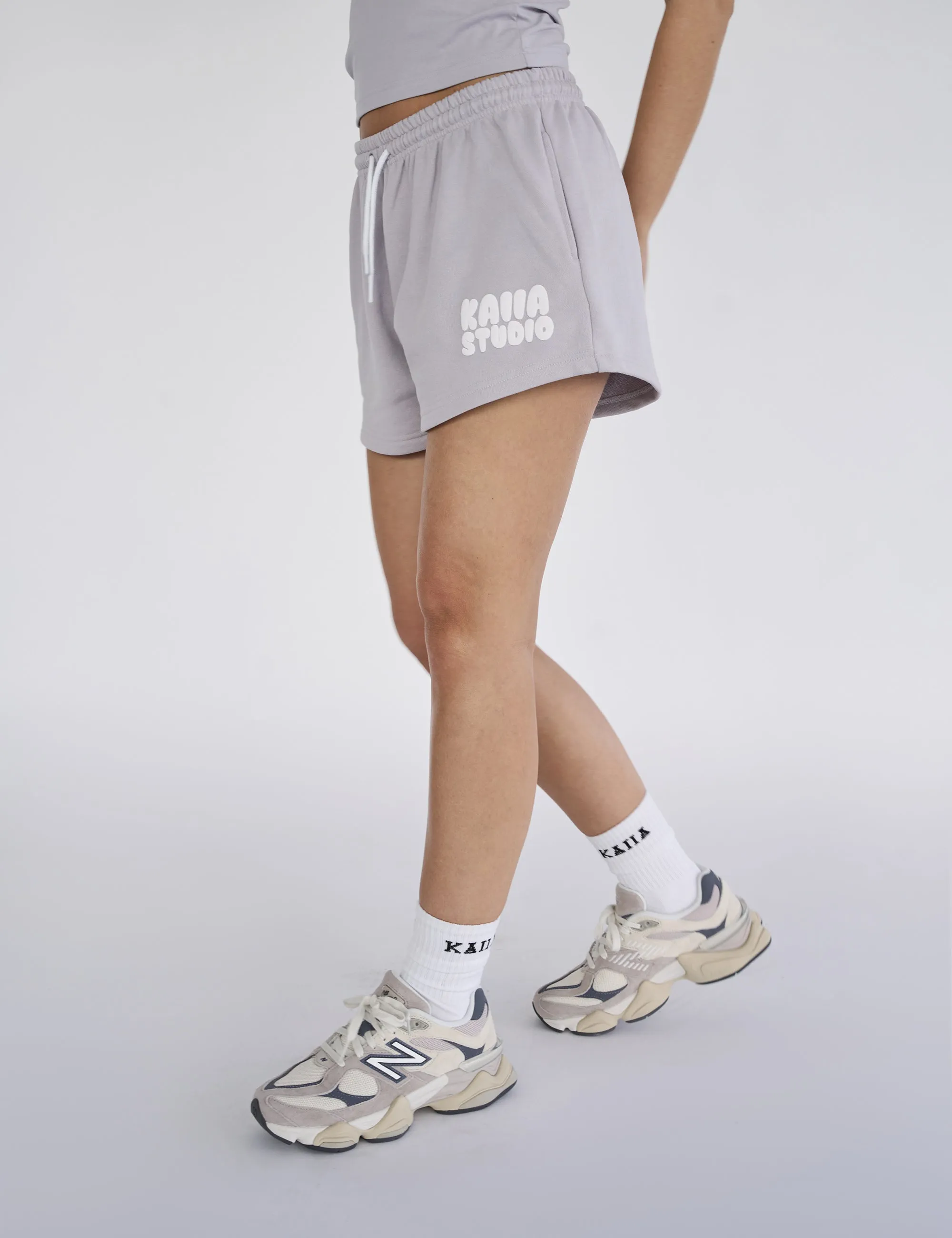 Kaiia Studio Bubble Logo Sweat Shorts Light Grey