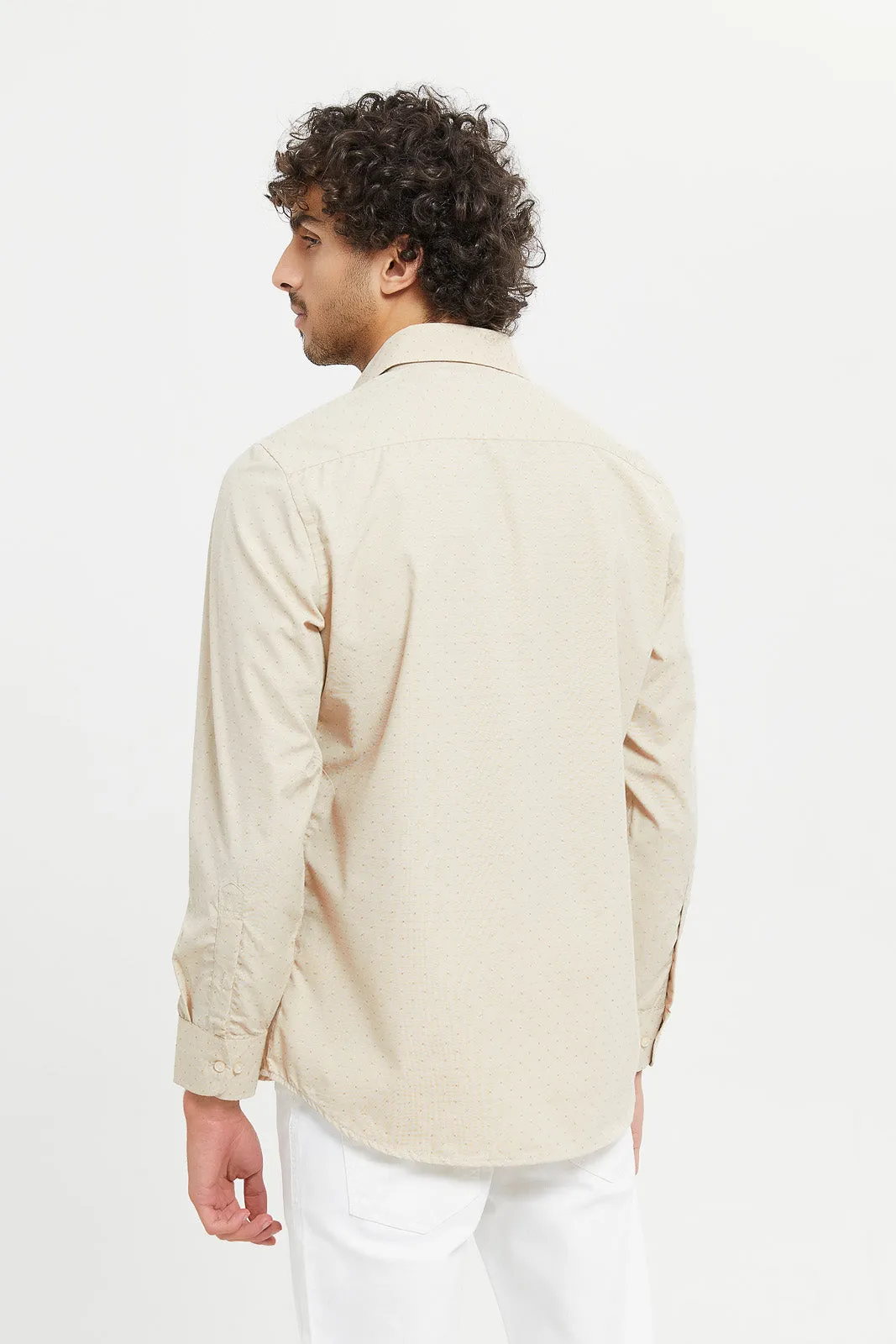 Men Beige Plain Formal Shirt