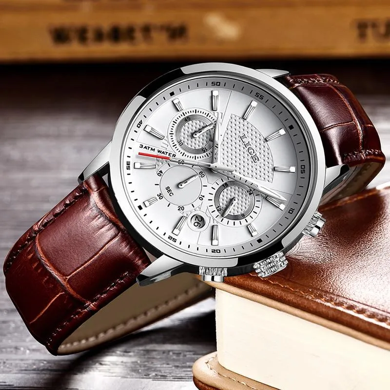 Men Chronograph Leather Wristband Quartz Watches