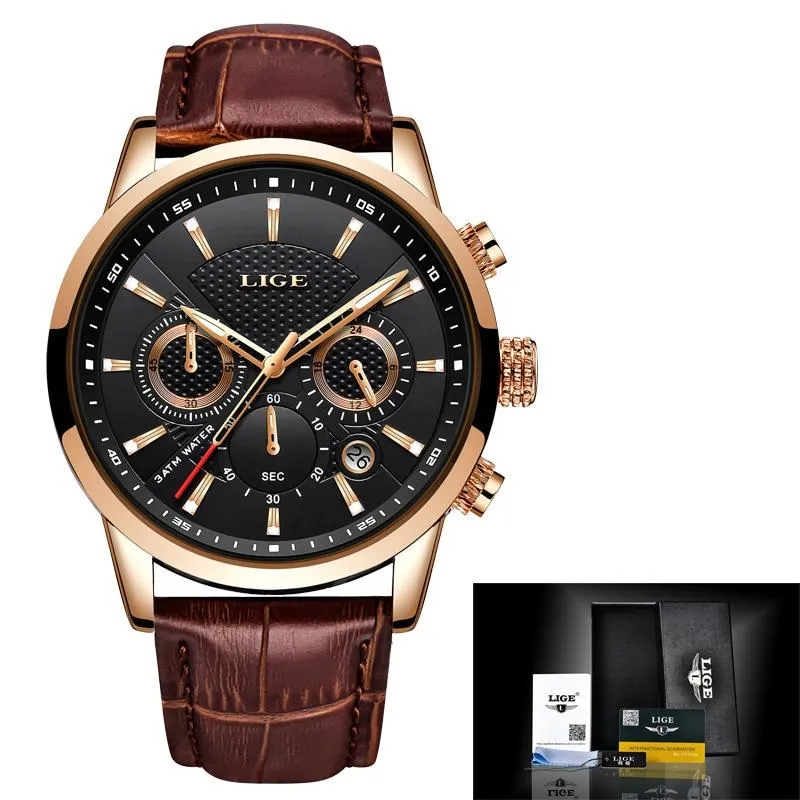 Men Chronograph Leather Wristband Quartz Watches