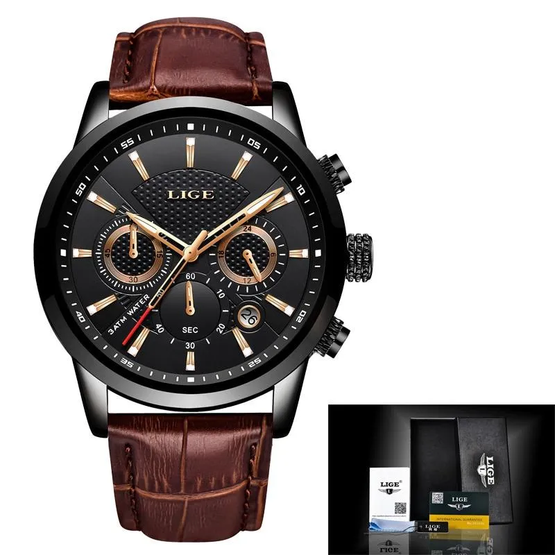 Men Chronograph Leather Wristband Quartz Watches