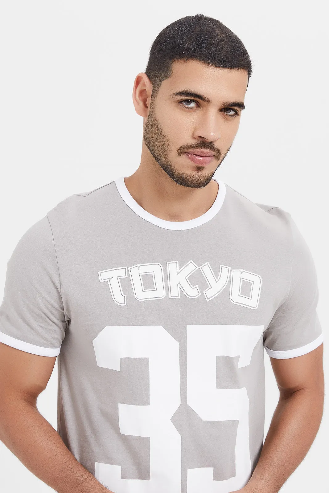 Men Grey Ringer T-Shirt