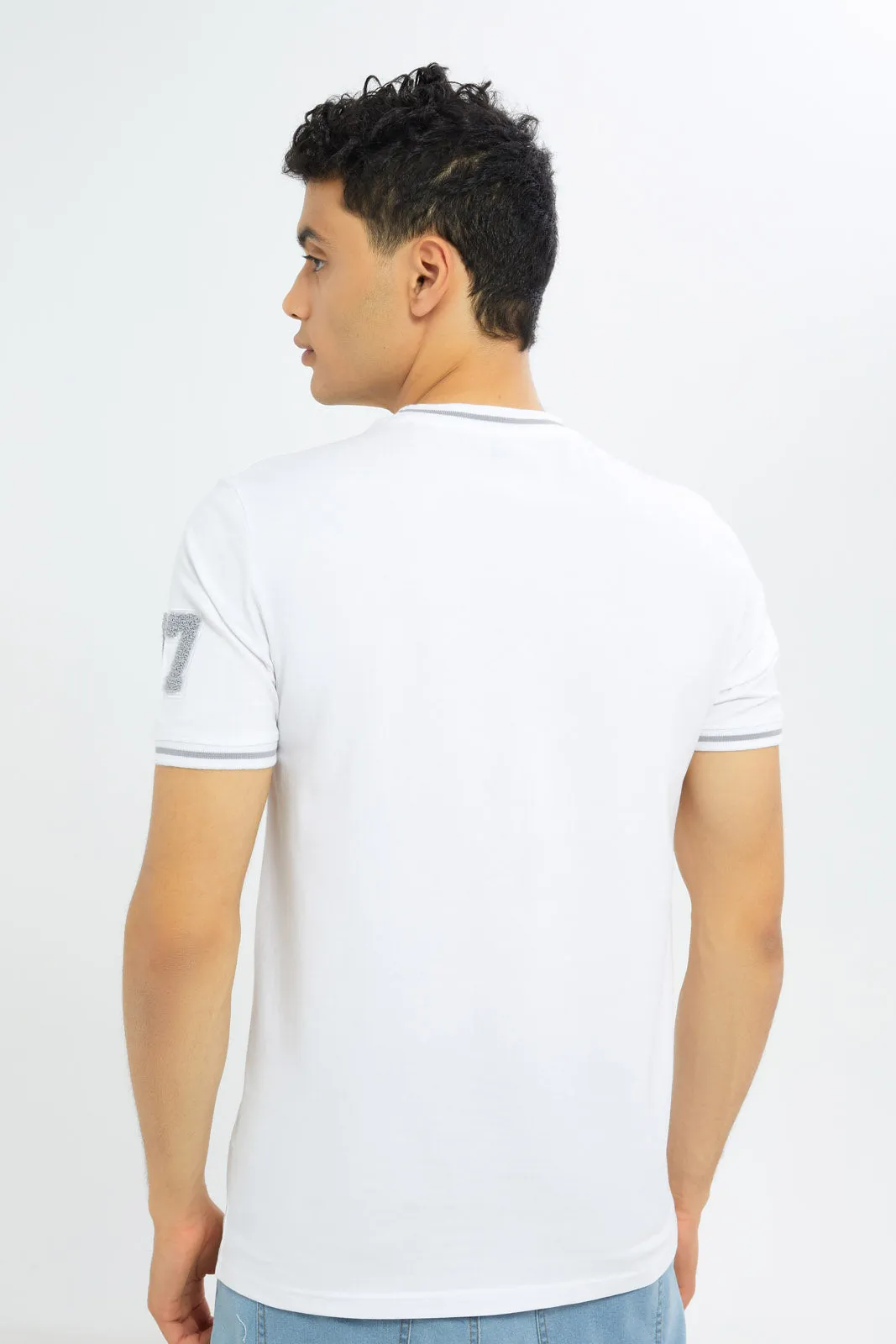 Men White T-Shirt With Applique