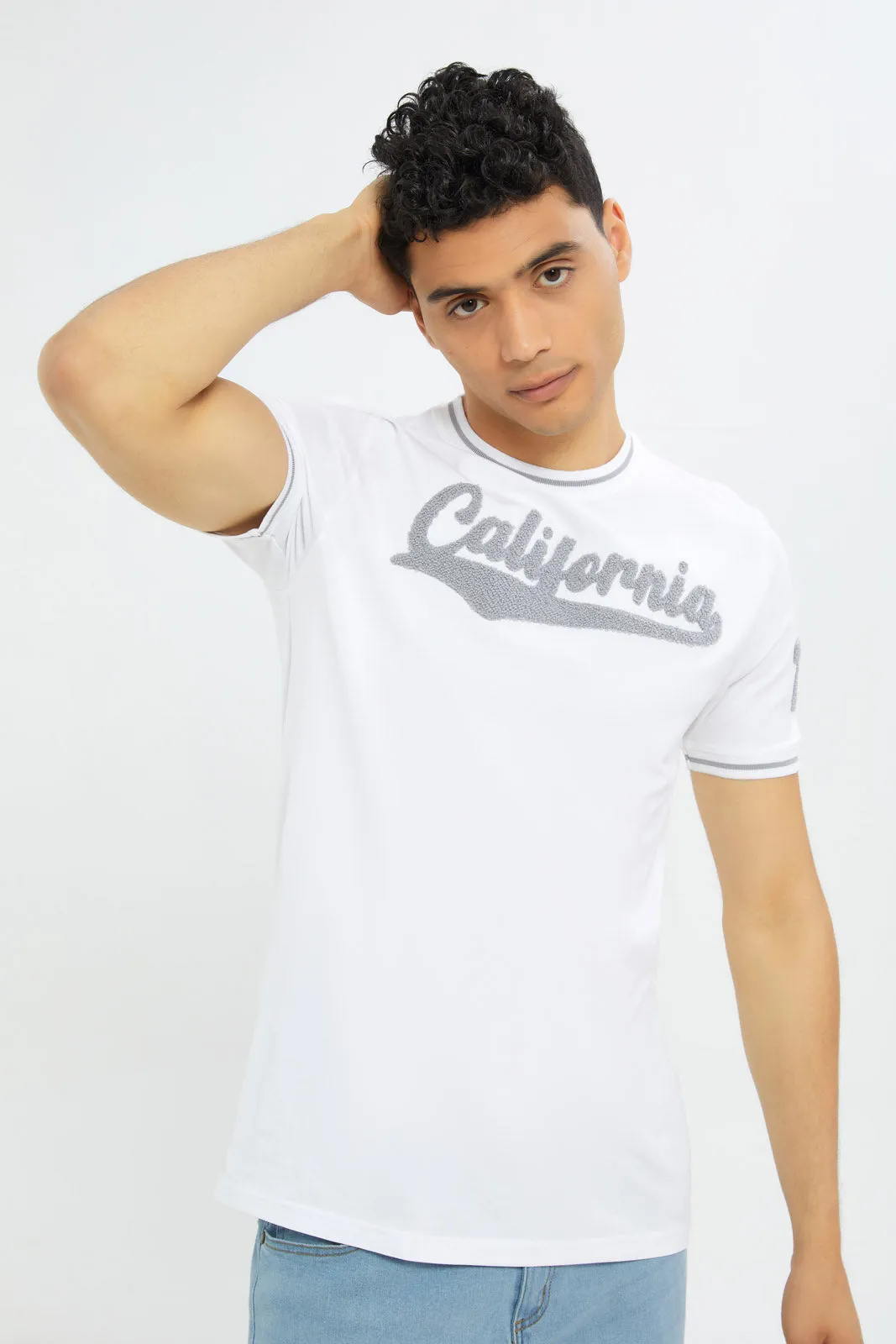 Men White T-Shirt With Applique