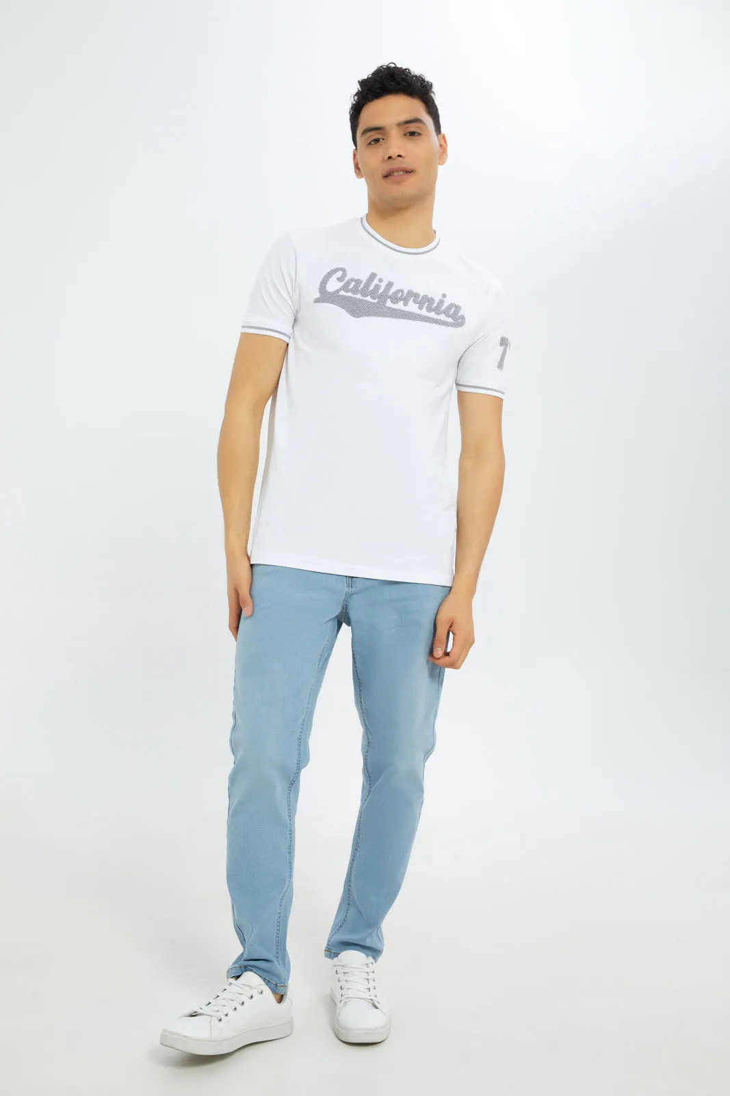 Men White T-Shirt With Applique