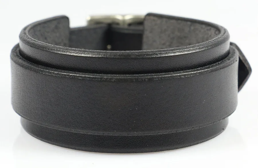 Narrow Buckling Wristband, Black Leather