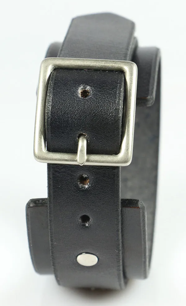 Narrow Buckling Wristband, Black Leather