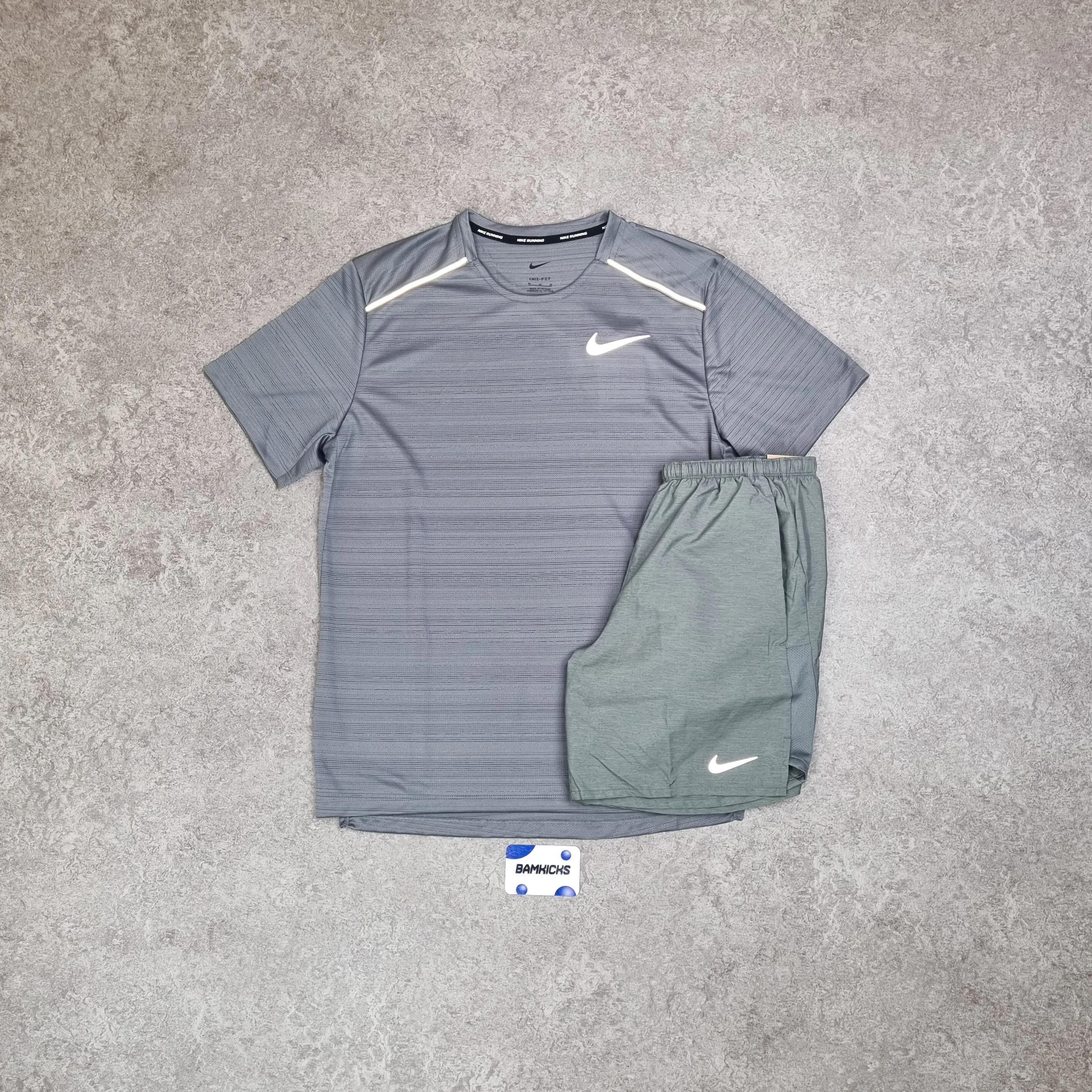 Nike Miler 1.0 T-Shirt & Challenger Shorts (7in) Grey Set