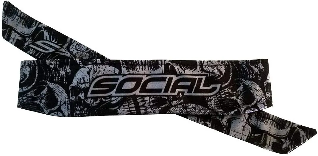 Social Paintball Deluxe Long Tie Headband - Grey Skulls