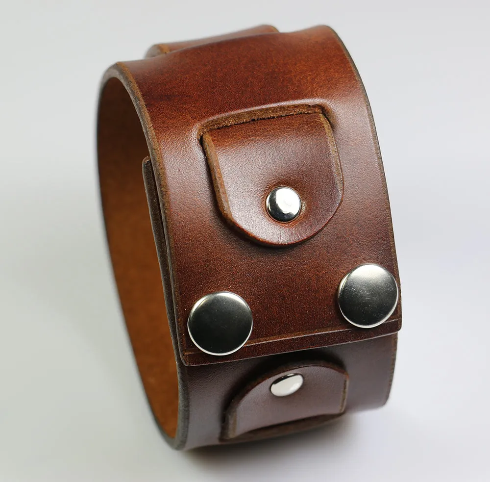 Super Weave Wristband, Brown Leather